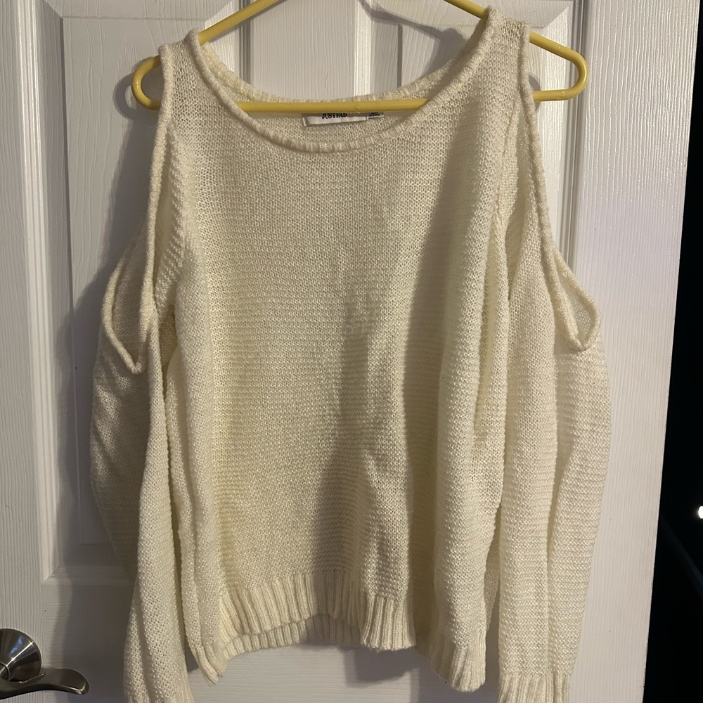 JustFab Cream Off-Shoulder Knit Sweater